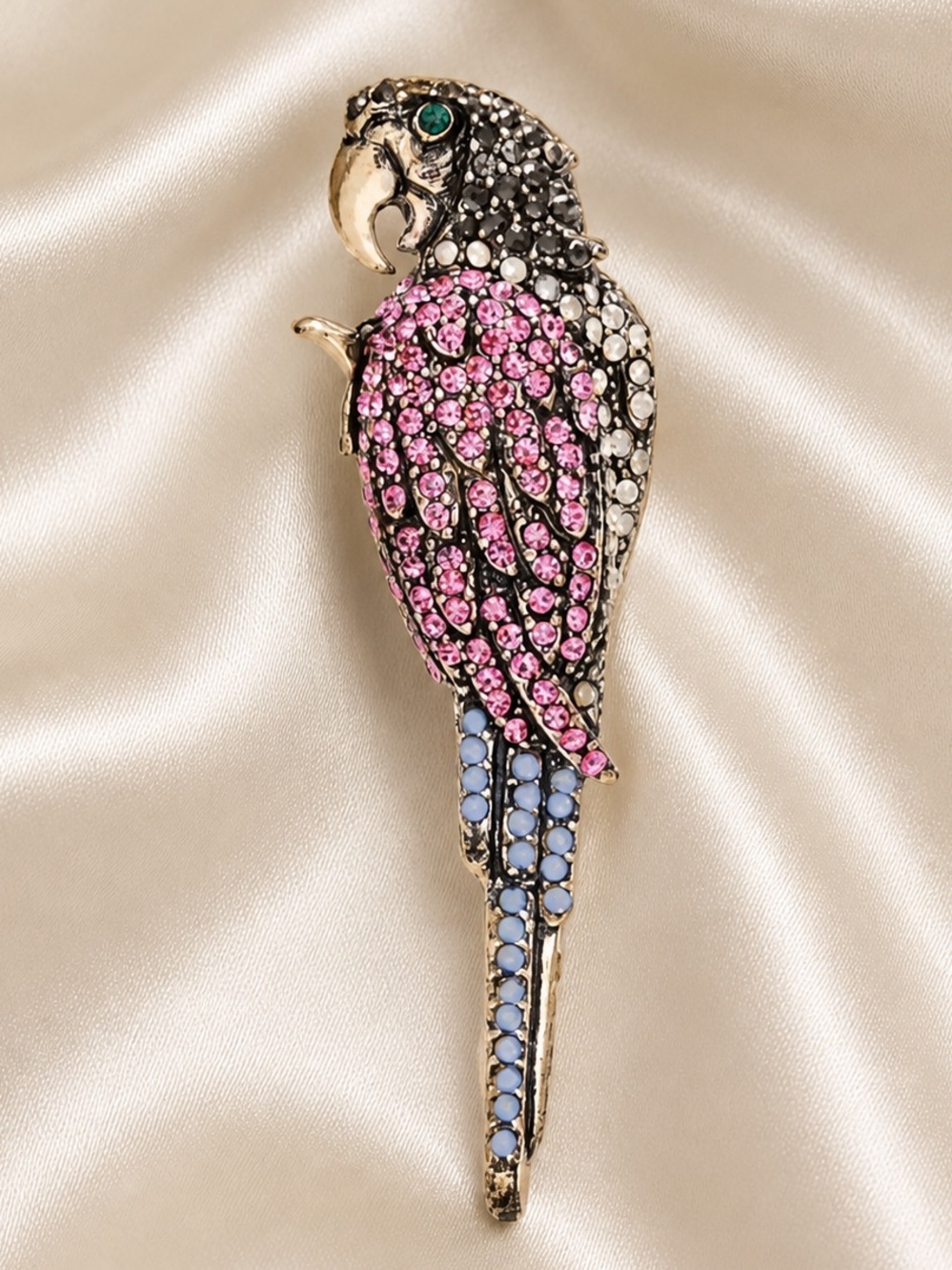 Parrot Pink Multicolor Crystal Brooch